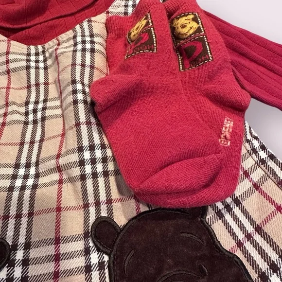 Toddler Vintage Disney Store Winnie The Pooh Plaid Dress with Socks 18-24 Months - Picture 5 of 12